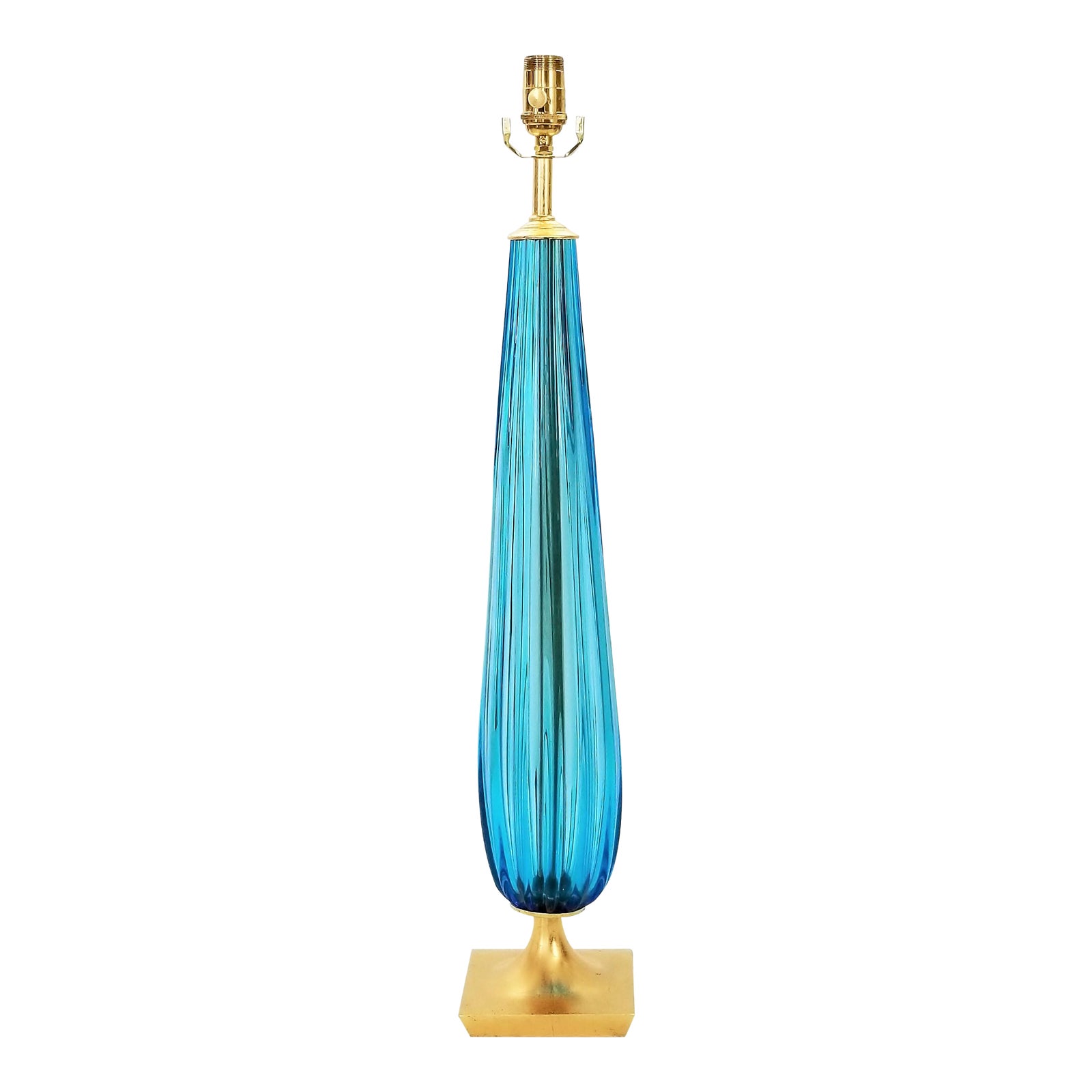 Huge Murano Glass Lamp Caribbean Blue Restored 1958 Mid