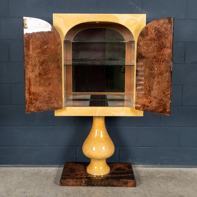 Vintage Italian Goatskin Bar Cabinet on Pedestal Base by Aldo Tura, 1960 For Sale - Image 3 of 18