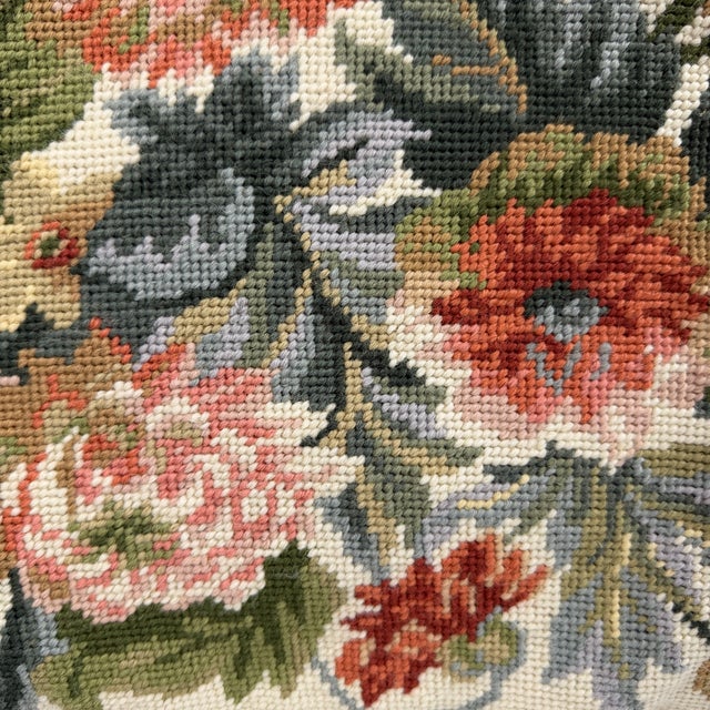 Traditional Vintage Floral Needlepoint Pillow Cover Gold Velvet Back Square 14" Hand Stitched Rose For Sale - Image 3 of 5