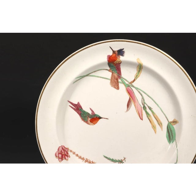 Ceramic Wedgwood Creamware Hummingbird, Butterfly and Flowers Plates, Pattern No. 7961, Set of Three Etruria, Staffordshire, Dated 1868 For Sale - Image 7 of 12
