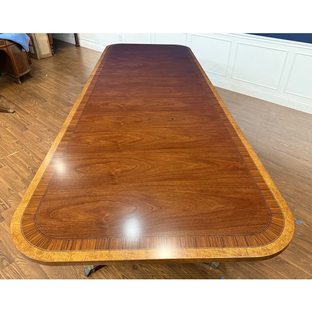 Traditional Multi-Banded Mahogany Dining Table by Leighton Hall - Showroom Sample For Sale - Image 11 of 18