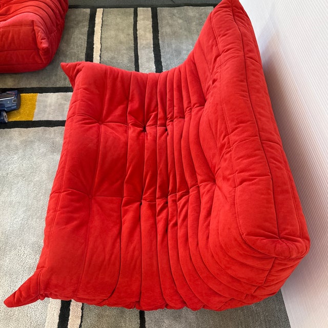 Modern Michel Ducaroy for Ligne Roset Togo Armless Loveseat, Alcantara Goya Red For Sale - Image 3 of 12