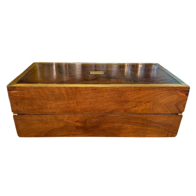 19th Century Victorian Burr Walnut & Brass Campaign Writing Slope W/Fully Intact Secret Drawers For Sale - Image 4 of 15