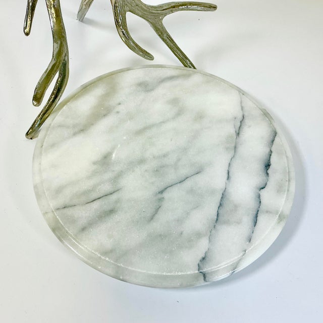Metal Vintage Hollywood Regency Silver Plated Antlers and Marble Buffet Tiered Serving Platters.. For Sale - Image 7 of 15