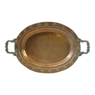 Antique Copper Tray with Brass Handles For Sale