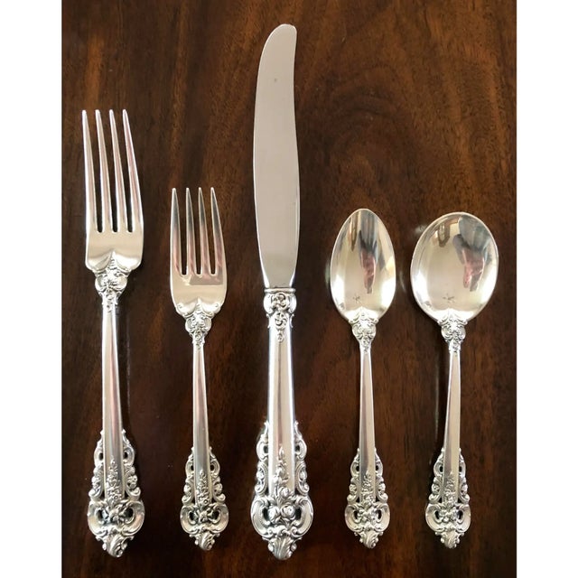 Grande Baroque 124 Pc. Dinner Sterling Wallace Silverware Set For Sale - Image 10 of 10