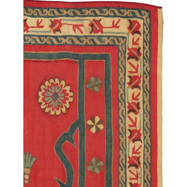 An antique Indian Dhurrie rug handwoven with cotton from the early 20th century. Measures: 3' 9 " x 4' 10"
