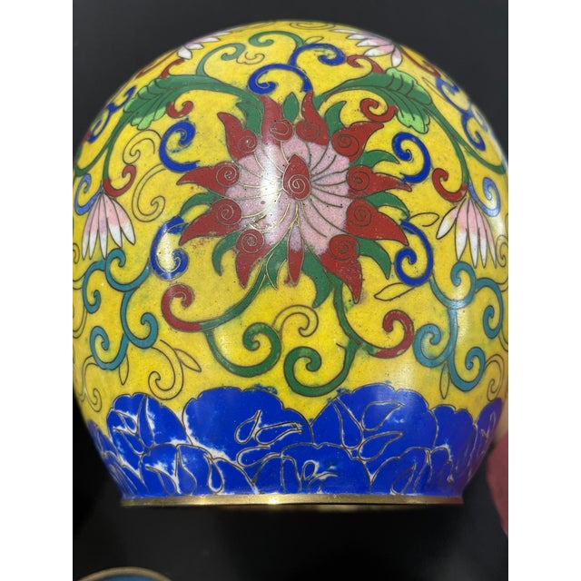 Metal Pair of 19th Century Antique Chinese Cloisonné Jars For Sale - Image 7 of 7