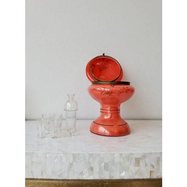 Red Antique Czech Bohemian Art Glass Coralene Tantalus For Sale - Image 8 of 11