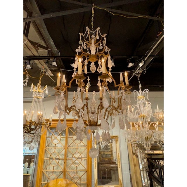 Metal Antique French Gilt Iron and Rock Crystal Chandelier For Sale - Image 7 of 7