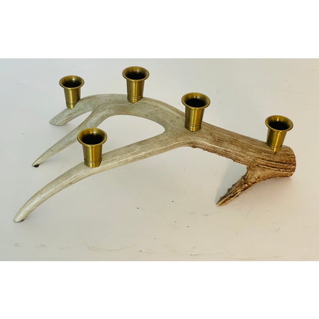 Contemporary 1970s Caribou Antlers Brass Candlestick For Sale - Image 3 of 4
