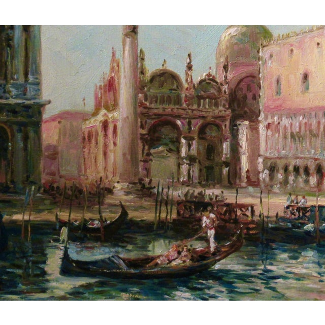 Impressionist Marcello Vianello View Of Busy St. Mark'S Square With The Doge'S Palace C. 1950 Painting For Sale - Image 3 of 8