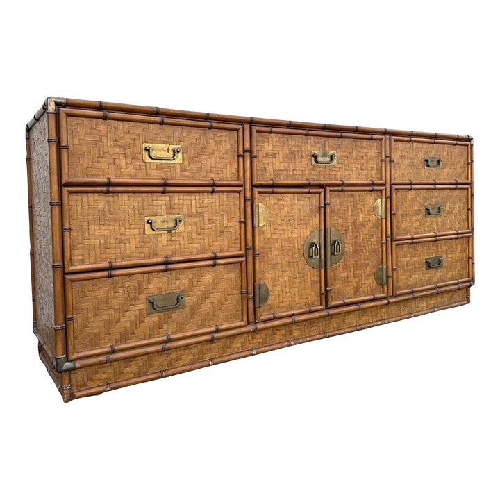 Rattan Dresser by Dixie with Faux Bamboo, Woven Herringbone Wicker & 9 ...