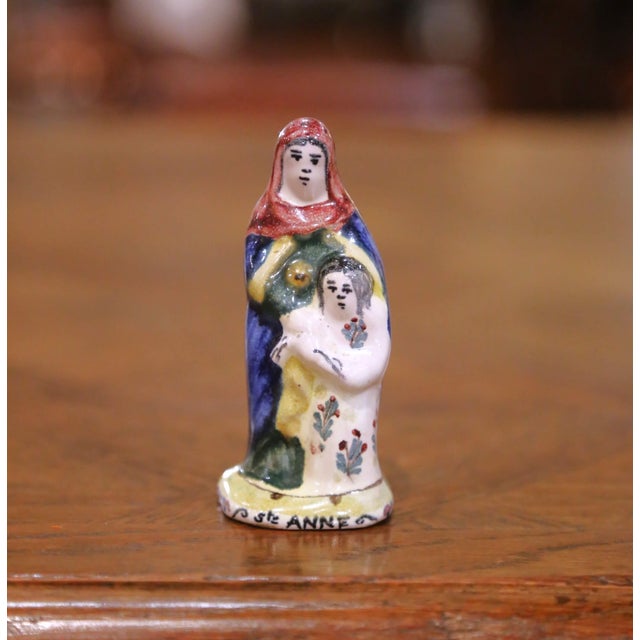 Blue 19th Century French Quimper Faience Virgin Mary and St. Anne Figures, Set of Six For Sale - Image 8 of 16