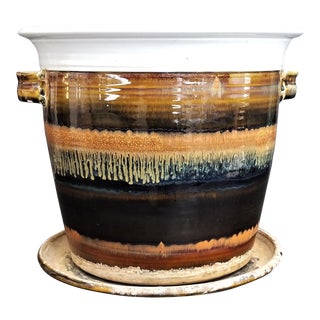 Large 14" Signed David Greenbaum 2 Piece Studio Pottery Planter For Sale