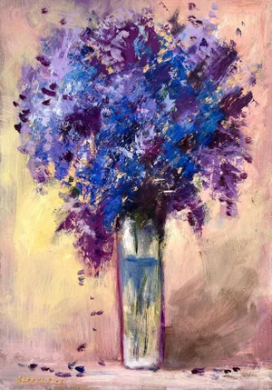Contemporary Abstract Floral Lilac Bouquet Original Painting by Valeriya Serova