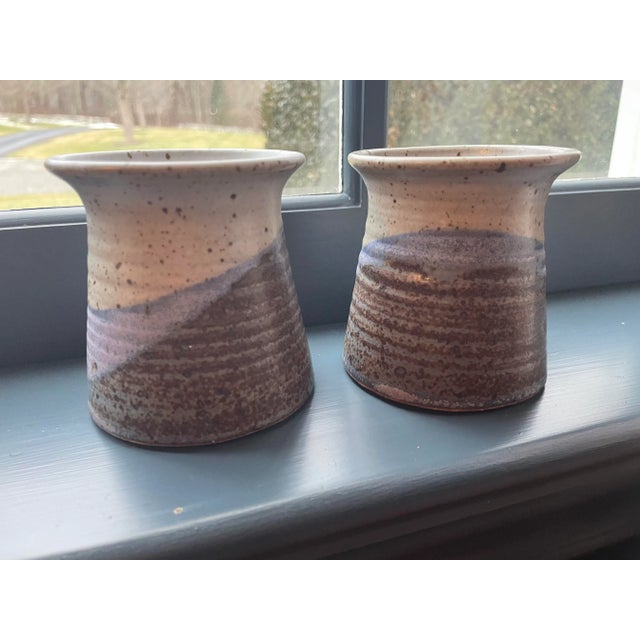 Late 20th Century Vintage Hand-Made Hand-Painted Blue Maine Pottery Vessels - a Pair For Sale - Image 5 of 11