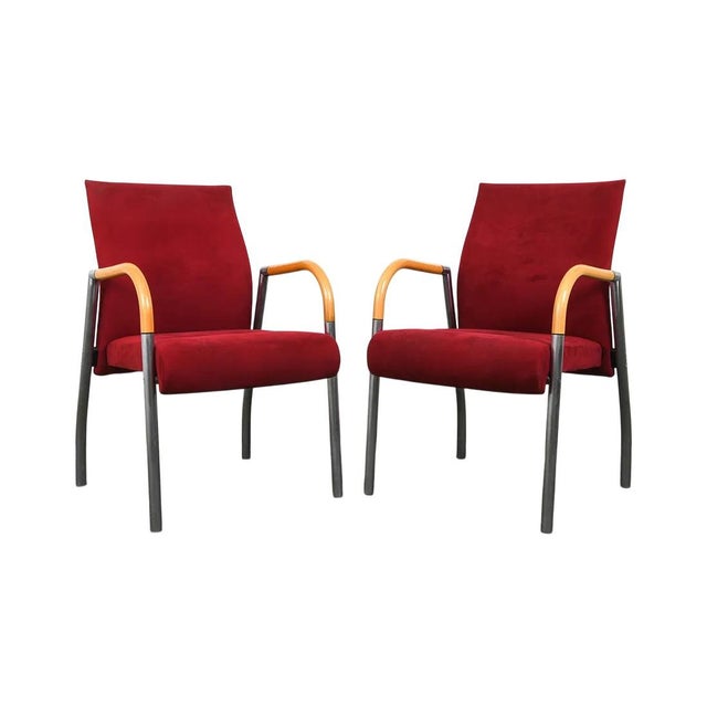A set of 6 Duba B8 Danish Modern design armchairs. The chairs are constructed of steel and beech wood frame and are...