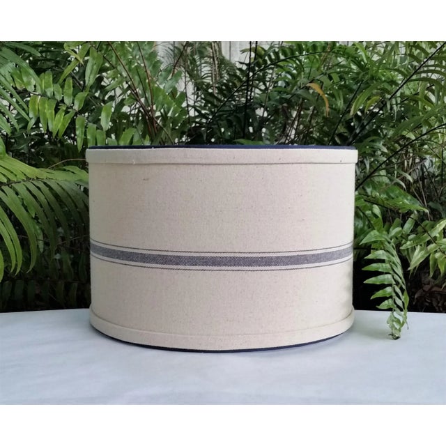 Beige Contemporary Grain Sack Lampshade Blue Stripe For Sale - Image 8 of 10
