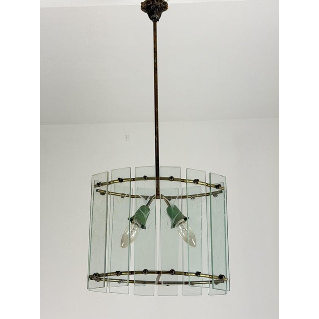 Murano Glass and Brass Pendant Light in the style of Fontana Arte, 1950s For Sale - Image 9 of 9