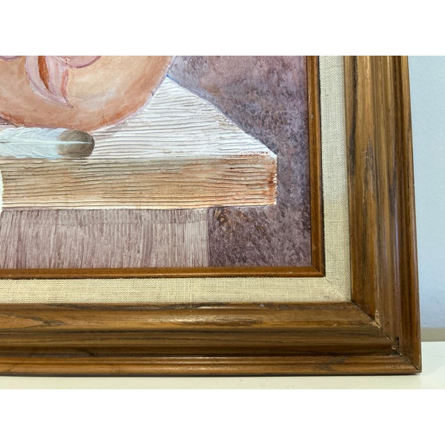 1980s Vintage Myung "Mario" Jung Original Southwestern Pottery Still Life Sand & Oil Painting - Framed 16x20 For Sale - Image 5 of 18
