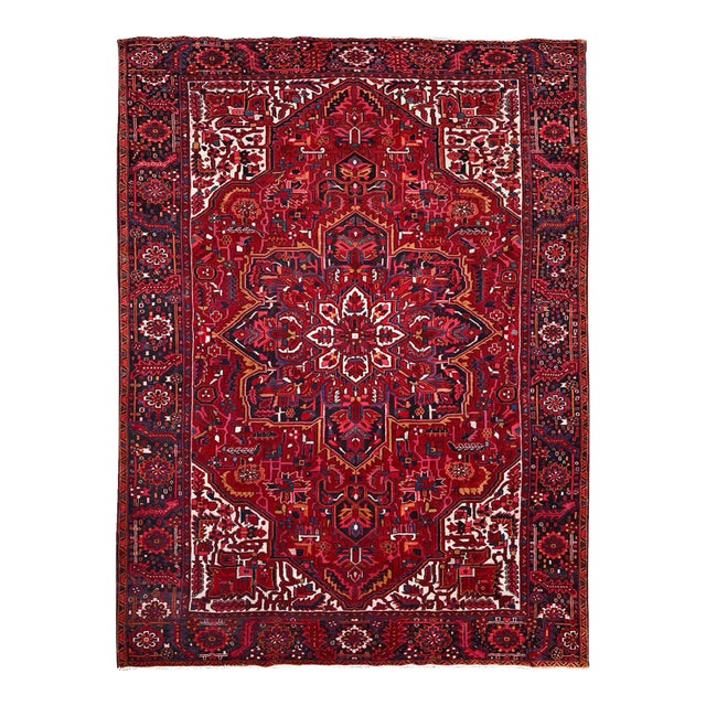 1960s Red Semi Antique Persian Heriz Rug For Sale