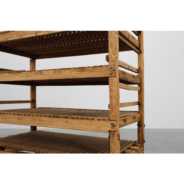 Brown Large Antique French Rolling Shelf in Pine, 1890s For Sale - Image 8 of 13