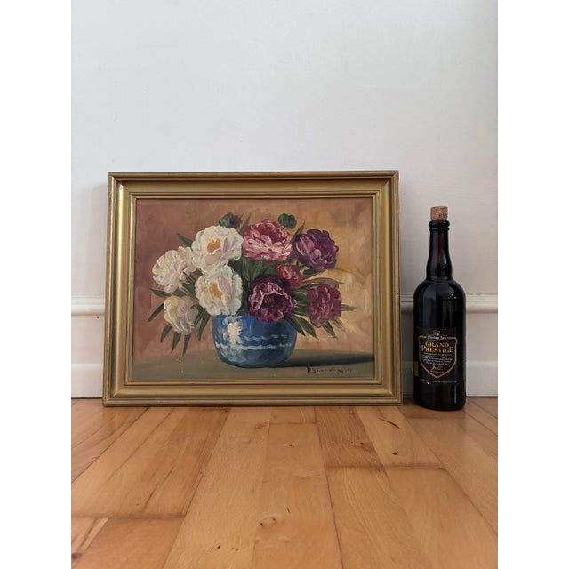 Vintage Original Floral Oil Painting, Signed Flower Art For Sale - Image 14 of 16
