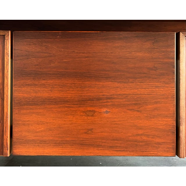 1960s Jens Risom 72” Executive Walnut Double Pedestal Desk W/Custon Center Drawer, Restored Top For Sale - Image 11 of 12