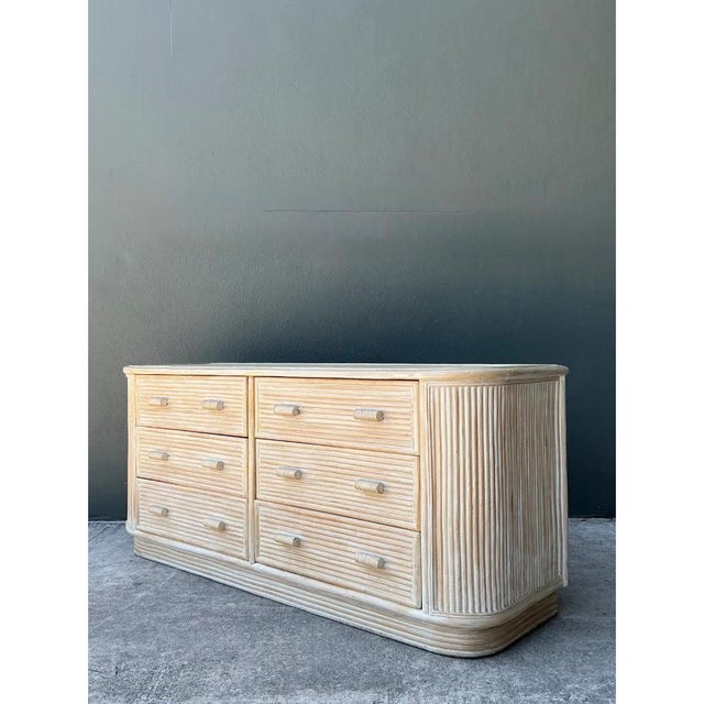 Wood Vintage Washed Pretzel Reed Six-Drawer Dresser For Sale - Image 7 of 12