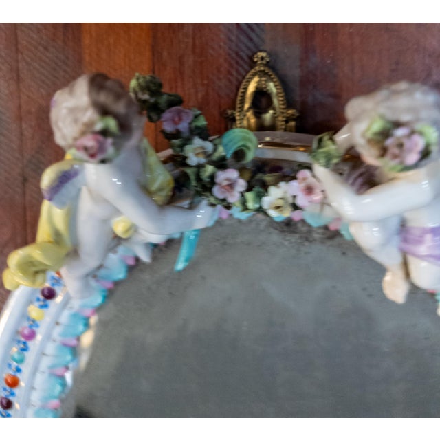 19th Century Dresden German Porcelain Mirror With Cherubs, Sitzendorf Mark For Sale - Image 15 of 17