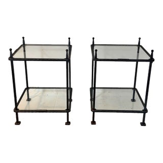 Vintage Claudio Reyes Hand-Forged Iron & Glass Side Tables — Signed Pair For Sale
