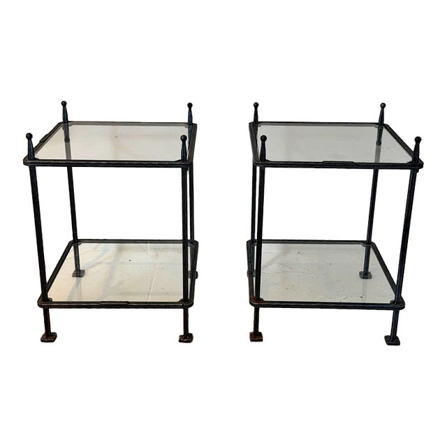 Vintage Claudio Reyes Hand-Forged Iron & Glass Side Tables — Signed Pair For Sale