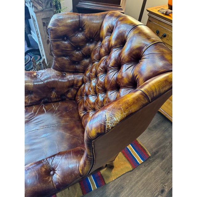 Vintage Chesterfield Style Leather Wingback Chair For Sale - Image 10 of 11