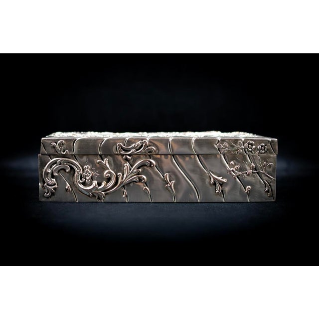 Silver Rectangular Box in Repoussé Silver-Plated Metal by Victor Saglier, 1860 For Sale - Image 8 of 13