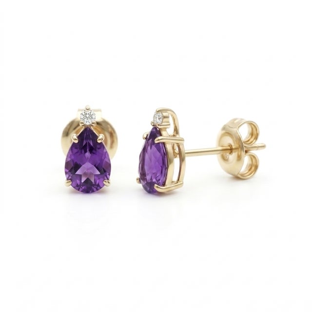 Elegant Pear-Cut Amethyst & Diamond Accent Stud Earrings Elevate your everyday luxury with these exquisite pear-cut...