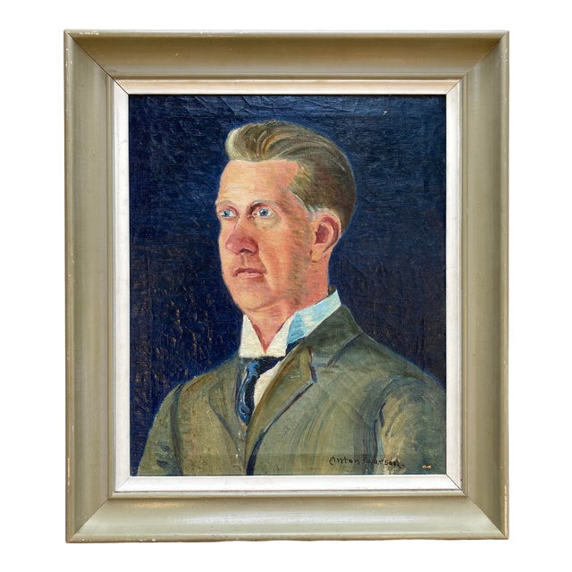 Early 20th Century Swedish Oil Portrait of a Gentleman in Original Frame For Sale