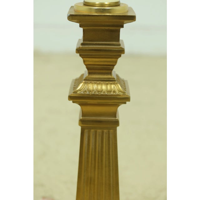 Traditional Classical Brass Finish Column Table Lamp For Sale - Image 3 of 7