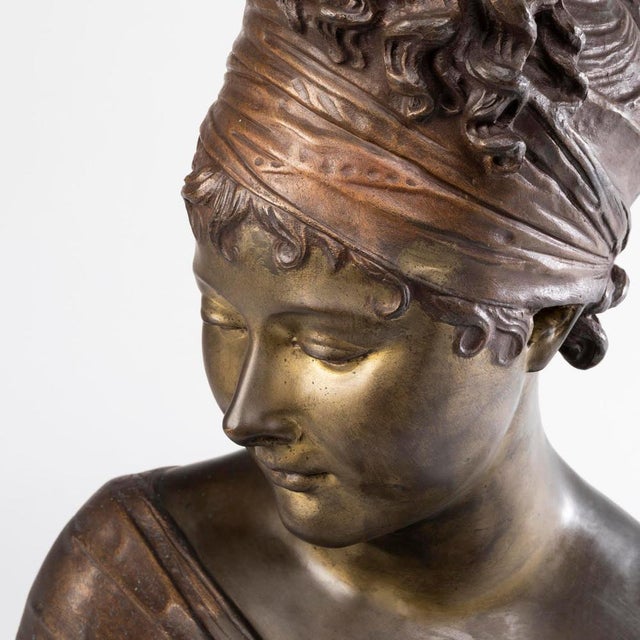 Metal Sculpture of the Bust of Madame Récamier in Patinated Bronze For Sale - Image 7 of 15