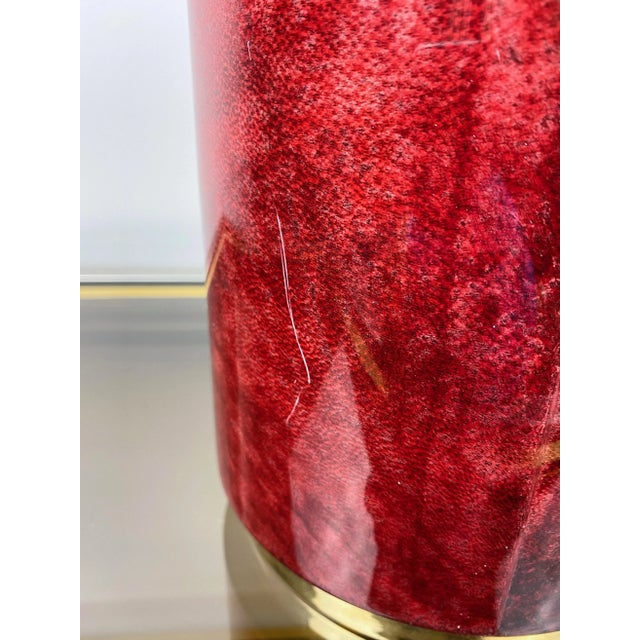 Red Goatskin & Brass Ice Bucket by Aldo Tura, Italy, 1960s For Sale - Image 12 of 13