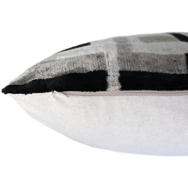 Black Hand-Knotted Geometric Maze Silk Velvet Pillow - 20x20 Black & Silver For Sale - Image 8 of 8