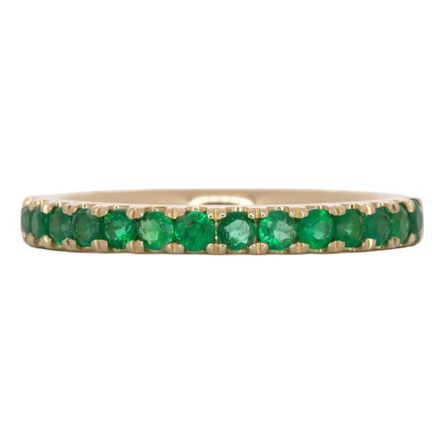 Zambian Emerald Band in Solid 14k Gold – Minimalist Green Emerald Fine Jewelry, Size 6.75 For Sale