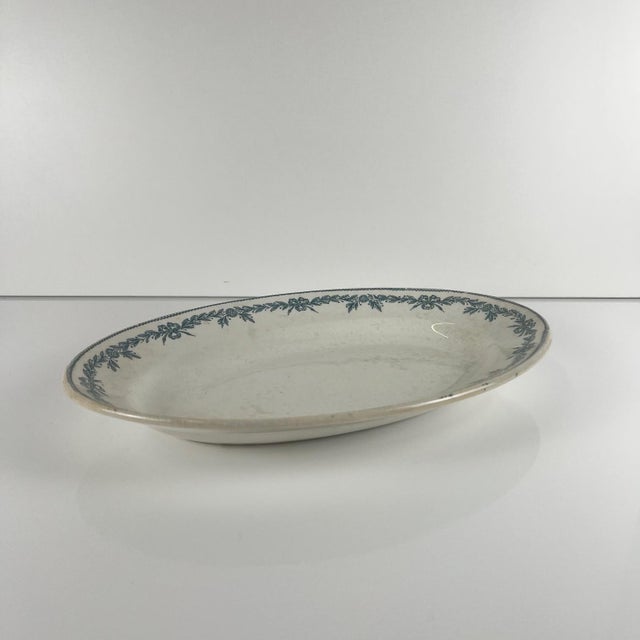 Oval Earthenware Platter with Lauriers Pattern from Moulins des Loups, 1900s For Sale - Image 3 of 8