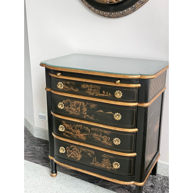 2000 - 2009 Chinese Style Black and Gold Chest With Matching Mirror For Sale - Image 5 of 5