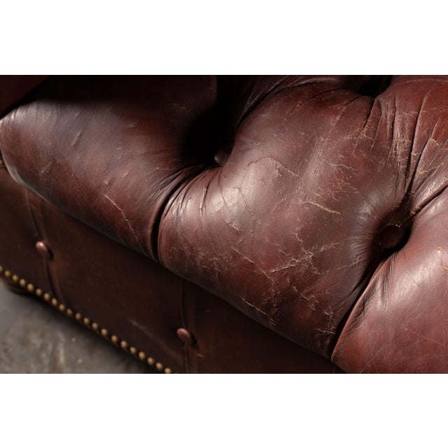 Late 20th Century Tufted Leather Chesterfield Sofa in Burgundy For Sale - Image 12 of 15