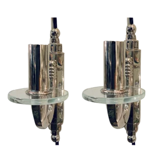 Vintage Italian Art Deco Style One Arm Nickel Finished Bronze Wall Sconces Pair