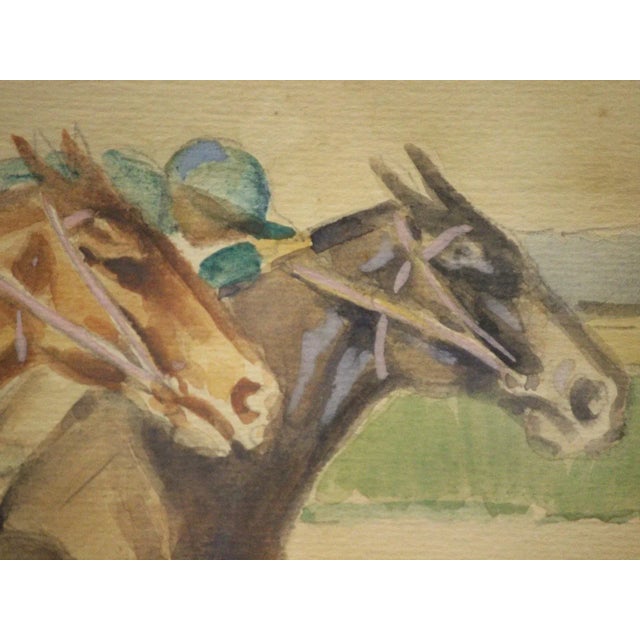 Classic watercolor depicting two racehorses neck & neck down the stretch!~