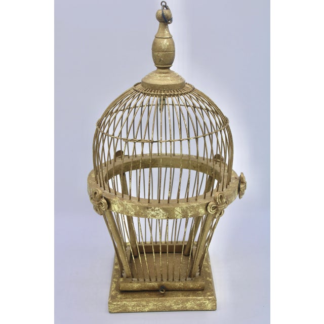 Mid Century Italian Golden Gilt Wood and Metal Wire Bird Cage For Sale - Image 9 of 11