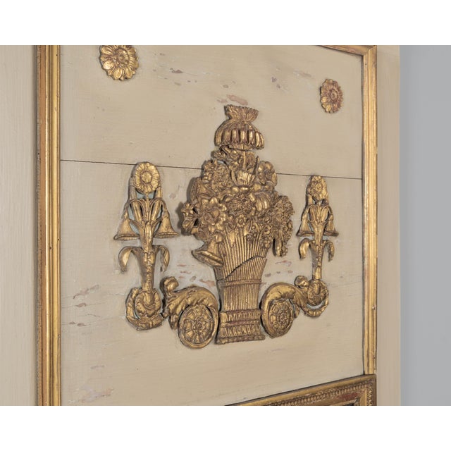 Louis XVI Style Trumeau Mirror, Painted Pine Frame, Gilded Trim, 1900s For Sale - Image 4 of 11
