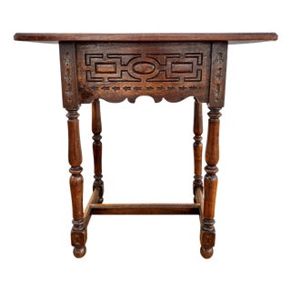 Antique Castilian Walnut Side Table with One Carved Drawer For Sale
